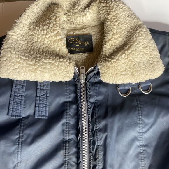 VTG 70s Cal Craft Blue Sherpa Western Jacket Mens Sz 2XL XL Nylon Distressed - Picture 2 of 15